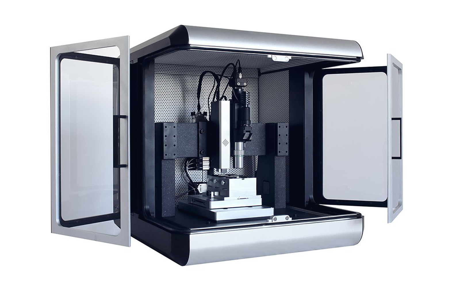 <p>i04 Femto-Indenter, a standalone MEMS-based nanoindenter for material property analysis, with open doors, angled view.</p>
